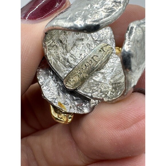 Vintage J. Jansen Gold Silver Tone Hammered Crystal Cocktail Ring Size 6.5 - Picture 8 of 12